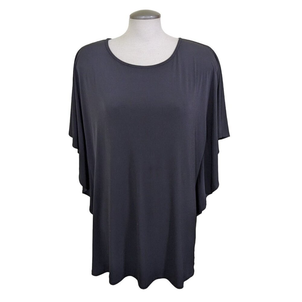 Clara Sun Woo Womens Tunic Top Size XL Black Dolman Sleeve Stretch Lagenlook